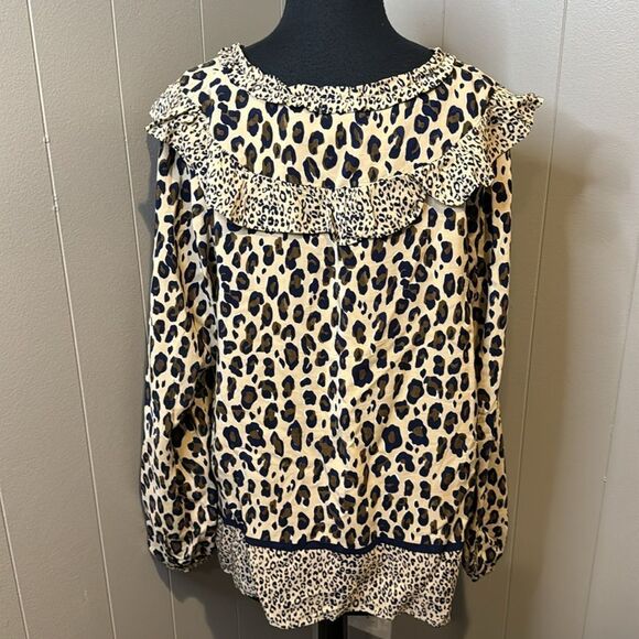 Vineyard Vines Borderline Ruffle Long Sleeve Blouse. Animal print. XL. New. - Picture 4 of 5